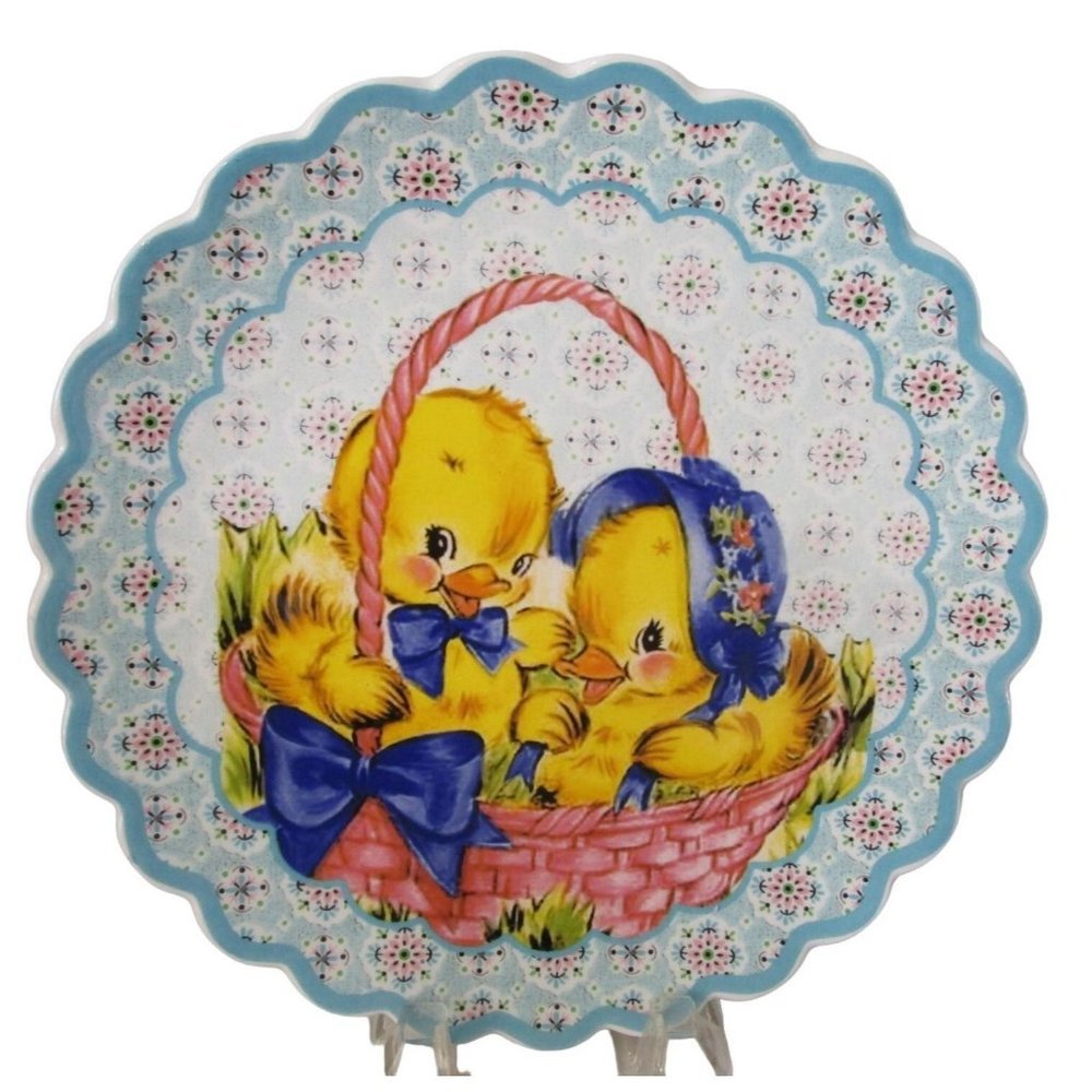 Mr Christmas Baby Chicks In Basket Easter Spring Plate Mr Cottontail EUC
